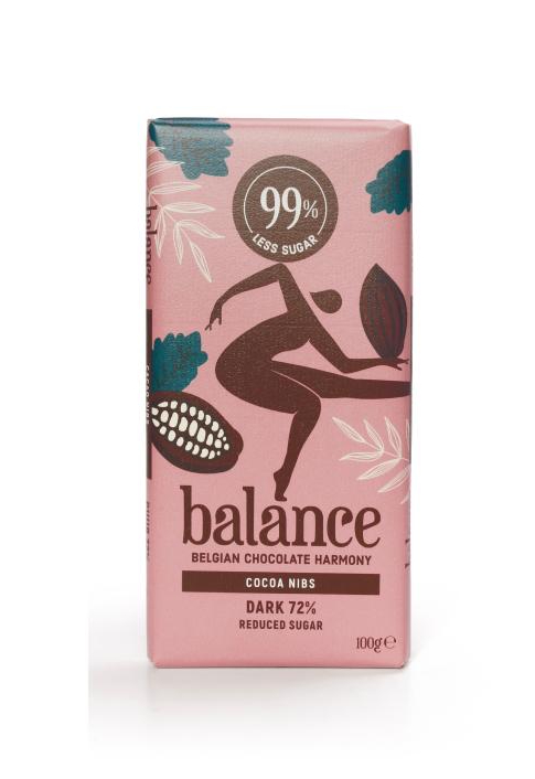 Шоколад горький 72% с дроблеными какао-бобами без сахара Balance 100 гр.