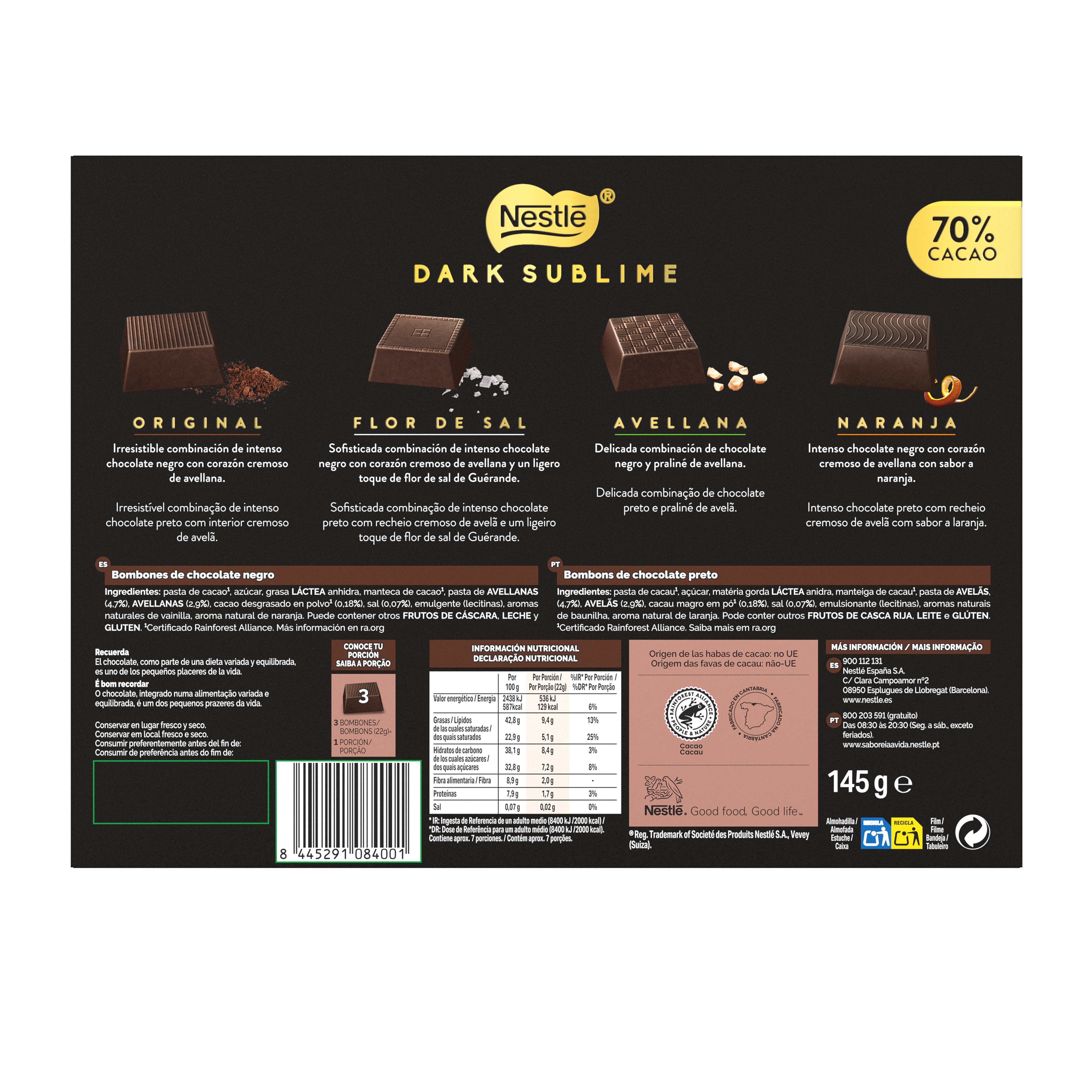 Шоколадные конфеты Dark Sublime ассорти из горького шоколада 145 г