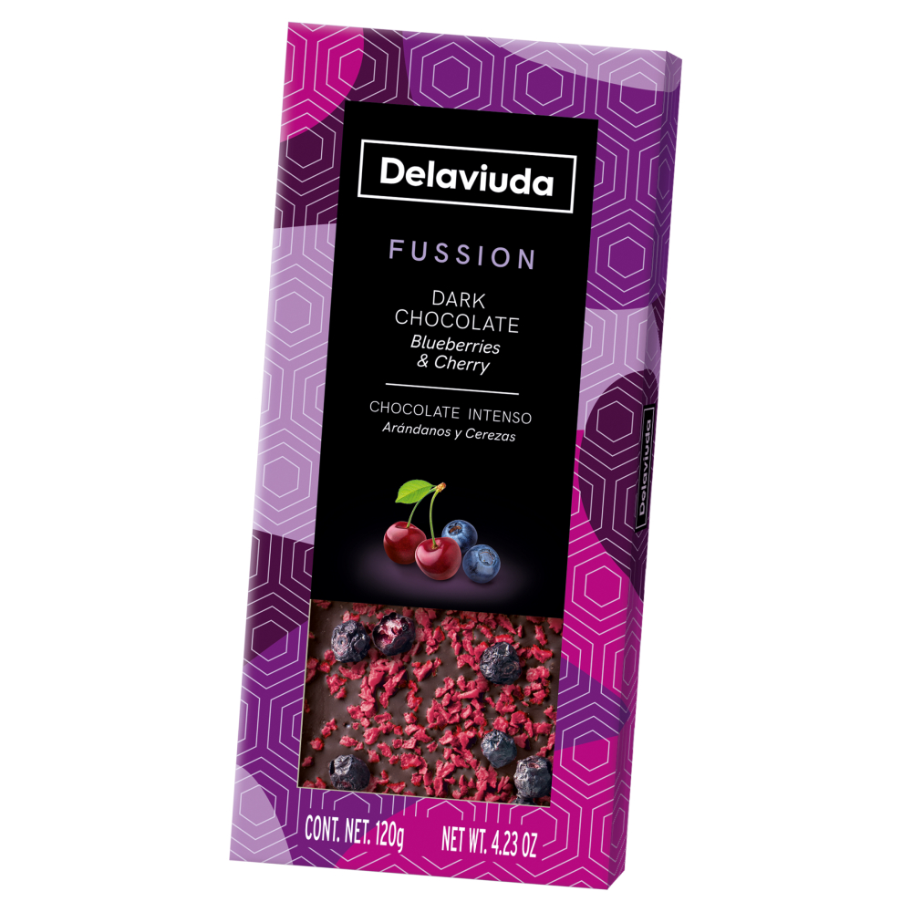 Горький шоколад Delaviuda с черникой и вишней 120 гр