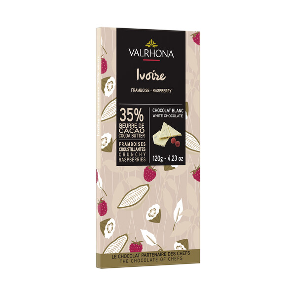 Шоколад белый Valrhona "Ивуар с малиной" плитка 120 гр.