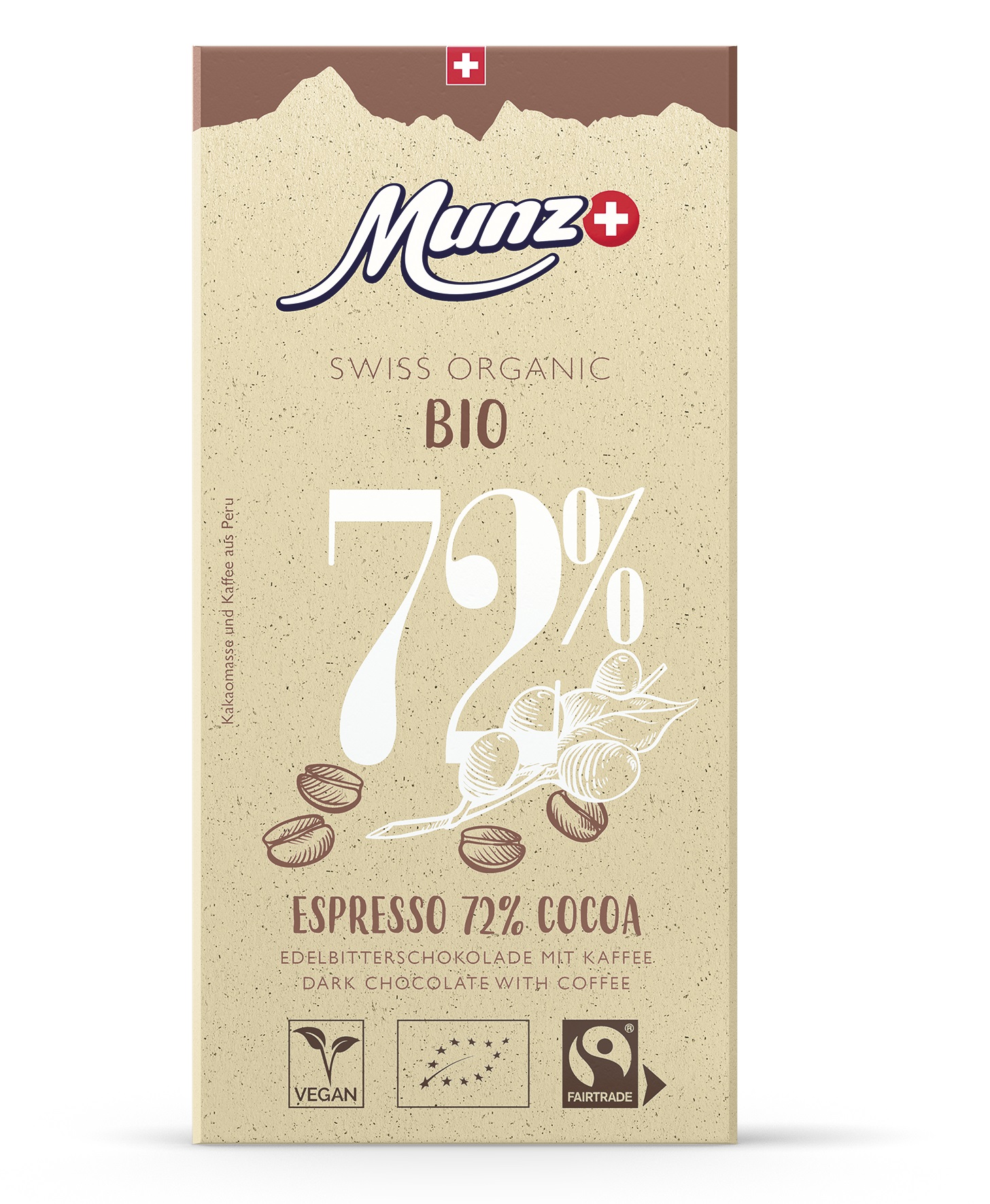 Горький шоколад MUNZ Organic 72% какао с кофе 100г.