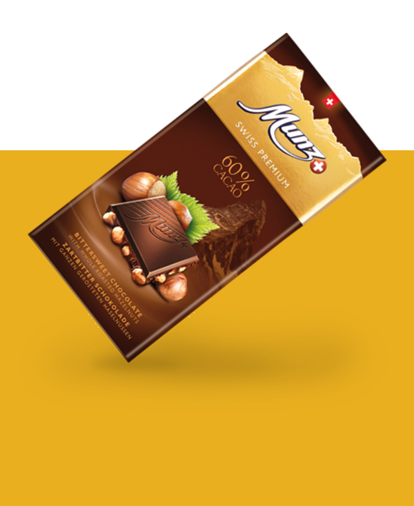 Горький шоколад MUNZ 60% какао с обжаренным фундуком 100г