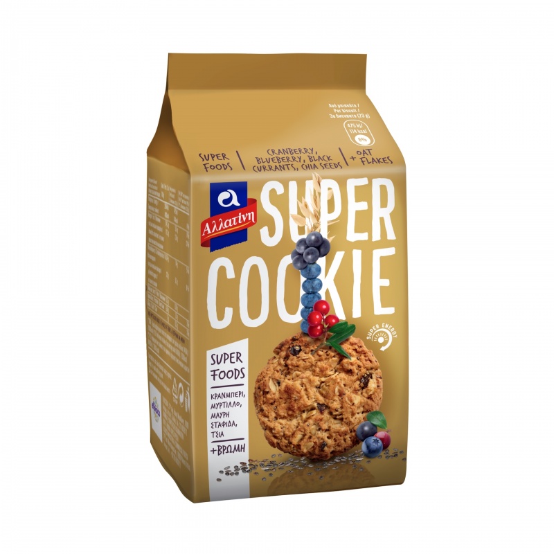 Печенье SUPER Cookie с клюквой, черникой, черным изюмом, семенами чиа и овсяными хлопьями