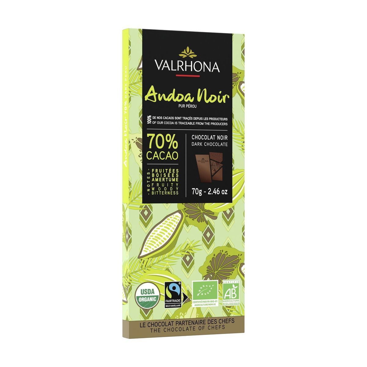 Шоколад Valrhona Андоа органик кувертюр 70% 70г