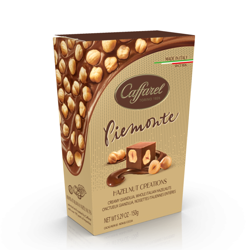  Шоколадные конфеты HAZELNUT CREATIONS PIEMONTE жандужа с молочным шоколадом и цельным фундуком 150 г.
