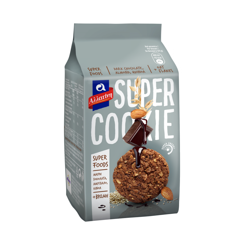 Печенье SUPER Cookie с горьким шоколадом, миндалем,киноа и овсяными хлопьями